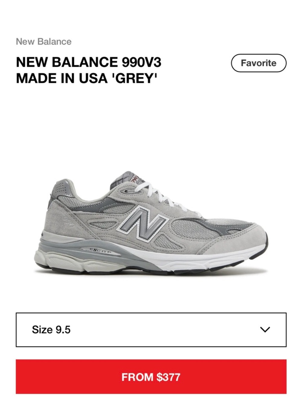 New Balance Men's 990v3 Retro Runner - Grey. Size 9.5 - NEW-MSRP 440$